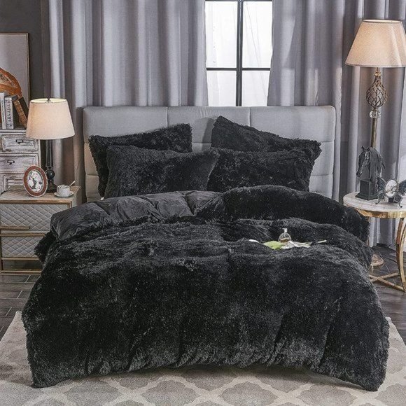FLA$H $ALE $90 OFF    Shaggy Fluffy Faux Fur Duvet Cover Set WITH DUVET INSERT - Picture 1 of 10